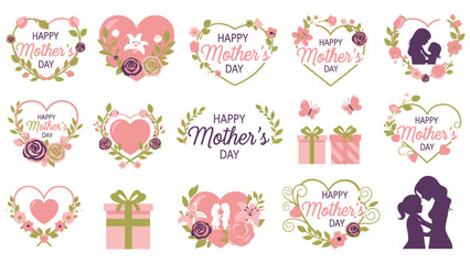Pink Floral Mother Day With Hearts And Gifts