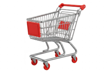 Empty shopping cart with red details, isolated on transparent background isolated on transparent background