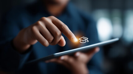 Digital interface showcasing education technology concept icons representing education innovation technology learning visualization educational platform display digital