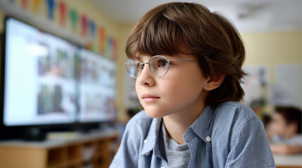 Faceless educational technology learning environment digital classroom display e learning activity visualization student engagement representation online education scene