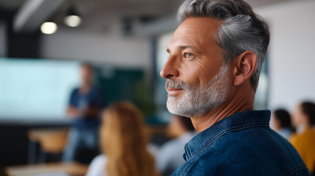 Faceless man standing front classroom students teaching cybersecurity concepts security specialist training employees awareness educational session professional instruction - Powered by Adobe