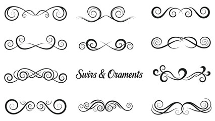 Obraz premium Black Swirling Flourish Ornaments Line Decorative