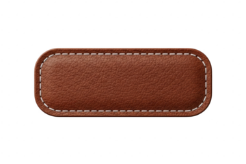 Brown leather label with white stitching, isolated on transparent background isolated on transparent background