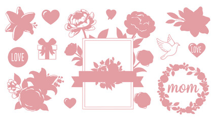 HandDrawn Pink Love Themed Doodles With Hearts Flowers And Mom Text