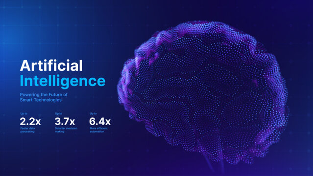 Artificial Intelligence Brain Consciousness Made of Particles. Futuristic Tech, Neural Mind, Cognition, Innovation and Data Network Concept. AI Brain Vector Illustration. Digital Future.