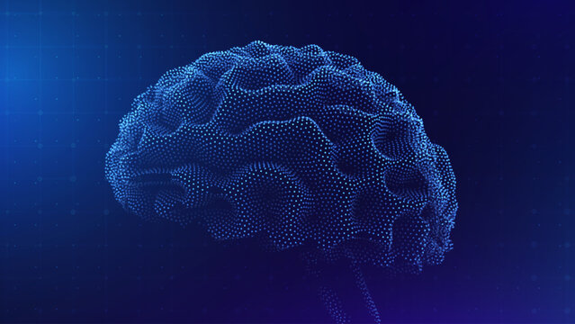 Artificial Intelligence Brain Consciousness Made of Particles. Futuristic Tech, Neural Mind, Cognition, Innovation and Data Network Concept. AI Brain Vector Illustration. Digital Future.