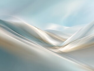 Abstract Serene Landscape with Flowing Waves of Light Blue, Cream and Beige Tones, Soft Light and Gentle Curves, Minimalist Elegant Background