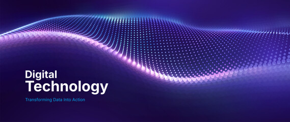 Big Data Flow With Glowing Particle Waves On Dark Background. Abstract AI Neural Network And Digital Communication Concept. Futuristic Tech Design. Vector Illustration.