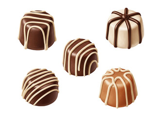Obraz premium Delicious assorted chocolates with elegant white and brown drizzle