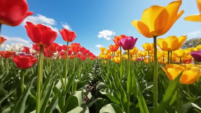 POV Walk Through Tall Tulips with Immersive Depth and Natural Handheld Motion
