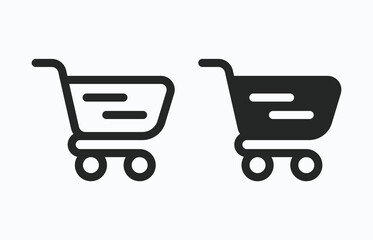 Minimalist Shopping Cart linear and solid E-commerce Icon set. Shopping basket icon collection. Shopping cart line and flat icon. Internet shop symbol. Web store shopping cart