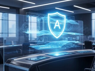 Advanced cybersecurity technology shield protects modern office network systems