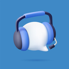 Headphone and speech bubble, 3D render vector illustration, call center, customer support. Chatbot, hotline operator client network for ecommerce and user consultation