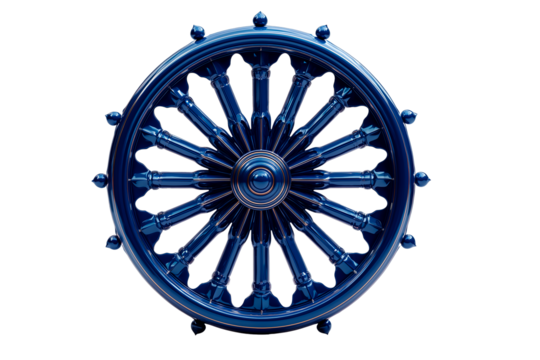 Chakra wheel in navy blue with metallic finish displayed on white background - Powered by Adobe