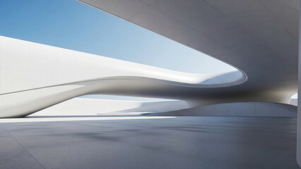 3d render of abstract futuristic architecture with empty concrete floor. Scene for car presentation.