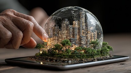 The corporate report outlines ESG (Environmental, Social, Governance) metrics for the green energy sector, featuring sustainable business practices in the renewable energy field