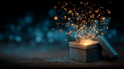 A luminous box adorned with sparkles represents the thrill of opening packages and launching products