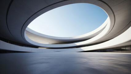 3d render of abstract futuristic architecture with empty concrete floor. Scene for car presentation.