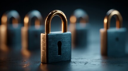 Endpoint security, device protection, and network isolation are shown by a digital padlock on a glowing circuit block