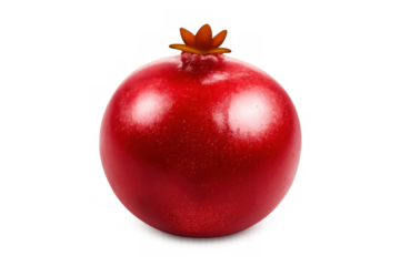 Whole fresh pomegranate with vibrant red skin standing on a transparent background, depicting healthy eating and natural nutrition