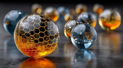 An orange, luminous sphere sits among blue spheres that illustrate anomaly detection, outlier identification, isolation, and a visual alert within clustered data