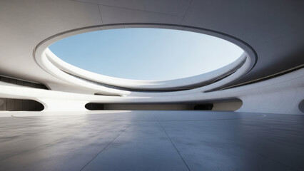 3d render of abstract futuristic architecture with empty concrete floor. Scene for car presentation.