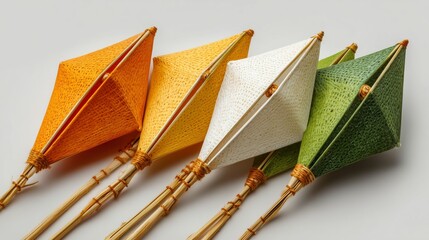 Indian paper kites in saffron and green colors for celebration and enjoyment during kite flying season
