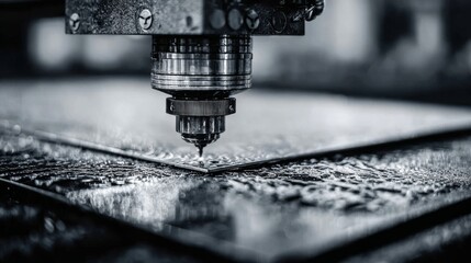 A robotic arm equipped with a welding device works over a metal surface in an industrial setting, representing automation, precise manufacturing, and robotic welding