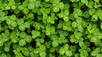 Dense ground cover of small, bright green, three-leaf clovers.