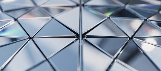 Abstract modern architecture exterior with glass, steel and aluminum panels, geometric facade pattern, futuristic urban office building, business and finance concept