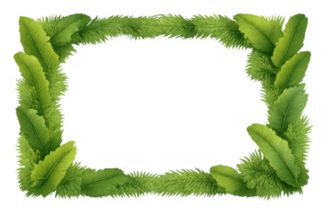 Lush green tropical plant leaves forming a rectangular natural border frame, transparent background element for design