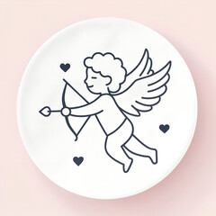 A cute cartoon vector illustration of a baby boy cupid angel with wings holding a heart symbol and bow arrow for a fun Valentine's Day character design