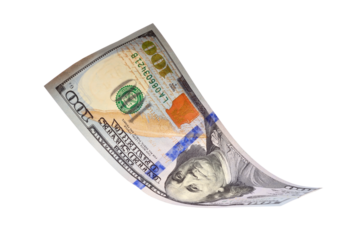 Close up of flying 100 dollar banknotes