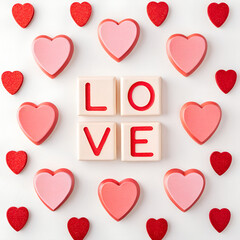 Red and pink Valentine heart vector icons and romantic shapes form a seamless pattern set for a love holiday card design on a white background