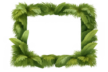 Green foliage and tropical leaves forming a leafy frame and border, illustrating nature, growth, and eco-friendly concepts