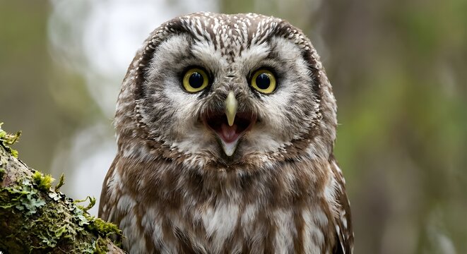 Detailed and realistic portrait of boreal owl (Aegolius funereus) on isolated background 
