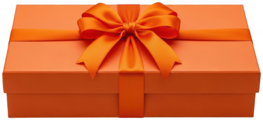 orange gift box with orange ribbon and bow isolated on transparent background for warm celebration