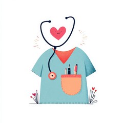 Medical Scrubs with Stethoscope Heart