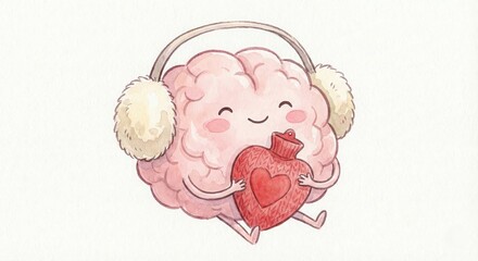 Cute Brain Character Hugging Heart