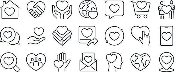 Charity and Love Line Icons Set