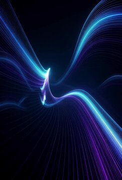 Abstract blue fractal wave design featuring glowing motion lines and dynamic energy patterns on a futuristic black space backdrop for an artistic wallpaper illustration