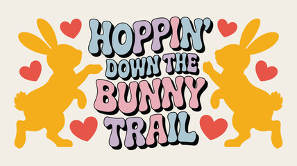 Hoppin' down the bunny trail with cute retro rabbits and sweet heart accents for a joyful easter celebration Vector