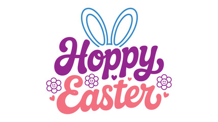 Hoppy easter with cheerful bunny ears and smiling flowers, a vibrant holiday design Vector