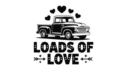Loads of love vintage truck graphic with romantic hearts for valentines day Vector