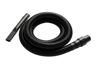 Black vacuum cleaner hose and wand on white background