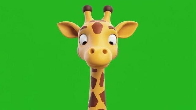 Cute 3D animated giraffe character on green screen background