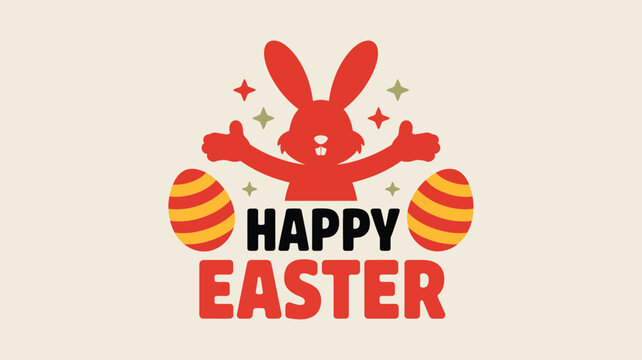 Happy easter festive design featuring a cheerful bunny and vibrantly decorated eggs Vector - Powered by Adobe
