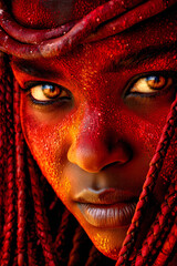 Vibrant Portrait of a Red-Hued Warrior