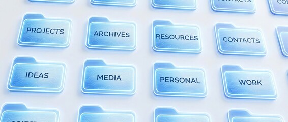 Blue digital folders for data organization and file management