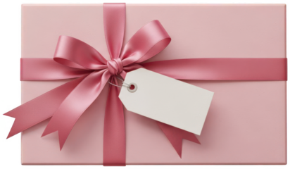 pink gift box with ribbon and tag isolated on transparent background holiday celebration surprise present
